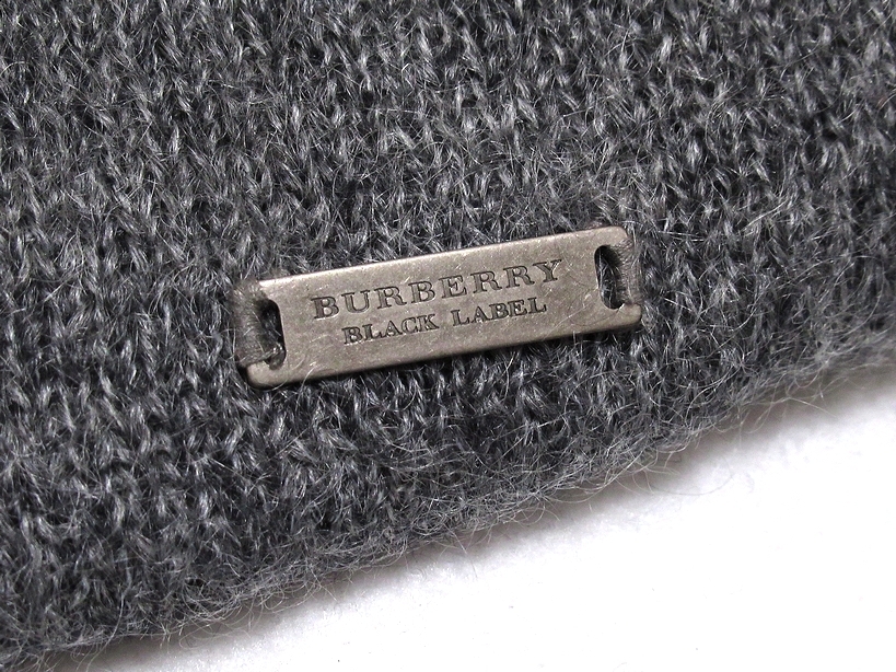 即決 極美品 BURBERRY BLACK LABEL バーバリーブラックレーベル ノルディック柄 ロゴプレート モヘヤ混 ニットセーター グレー 3 メンズ_画像5