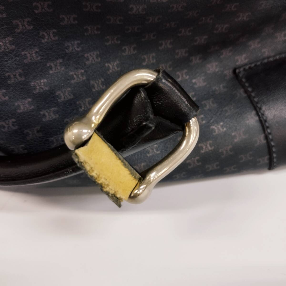 【D13141】難ありジャンク　CELINE　ハンドバッグ　ミニボストンバッグ　マカダム柄　レザー　ネイビー_画像9