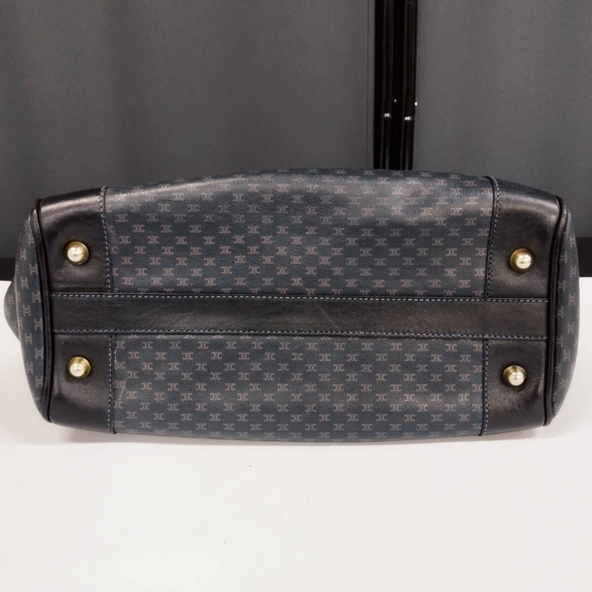 【D13141】難ありジャンク　CELINE　ハンドバッグ　ミニボストンバッグ　マカダム柄　レザー　ネイビー_画像10