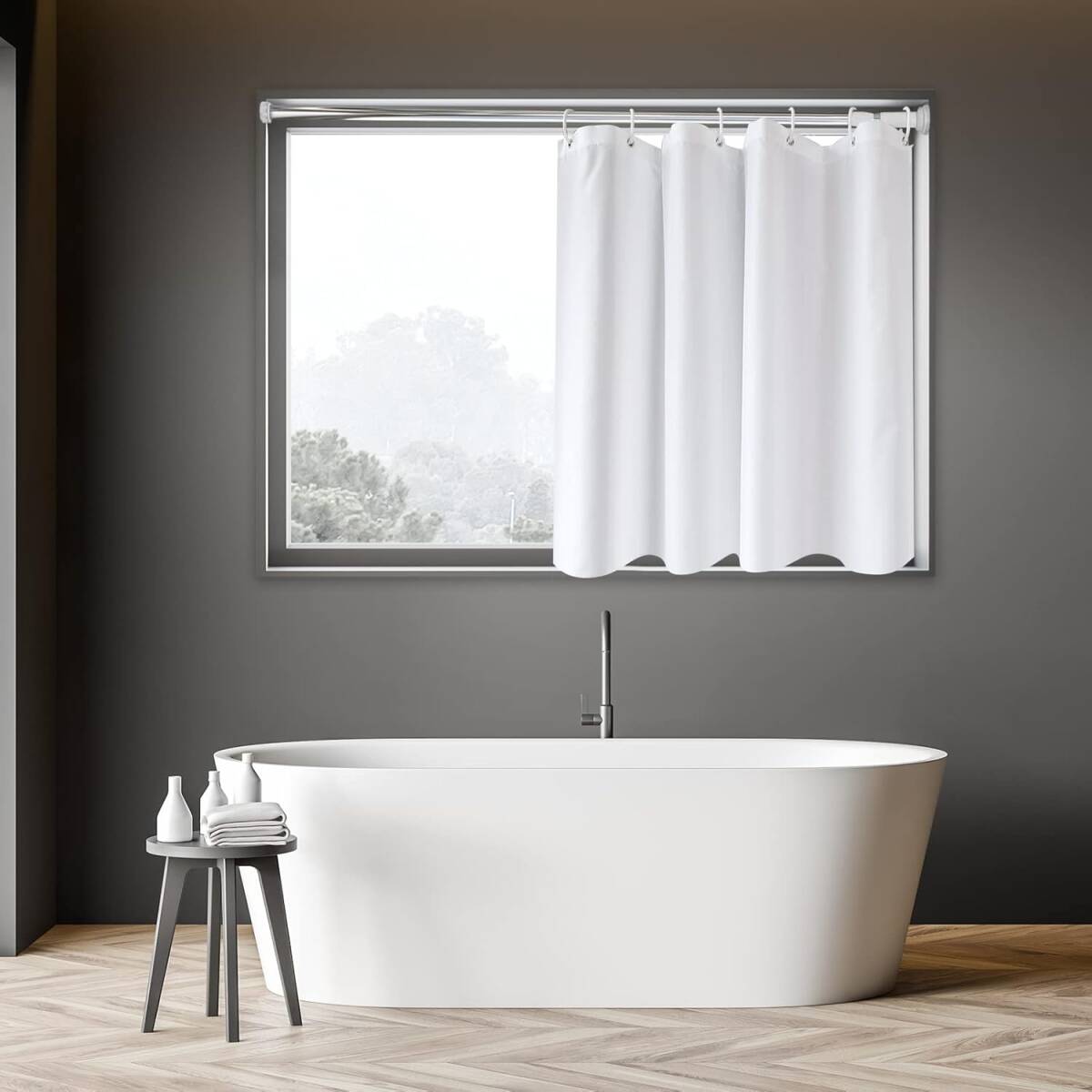 AooHome シャワーカーテン 小窓 目隠し 防水 短め 防カビ ユニットバス 浴室窓 お風呂窓 80cm丈 カフェカーテン 無地 140cm幅 ホワイト_画像1