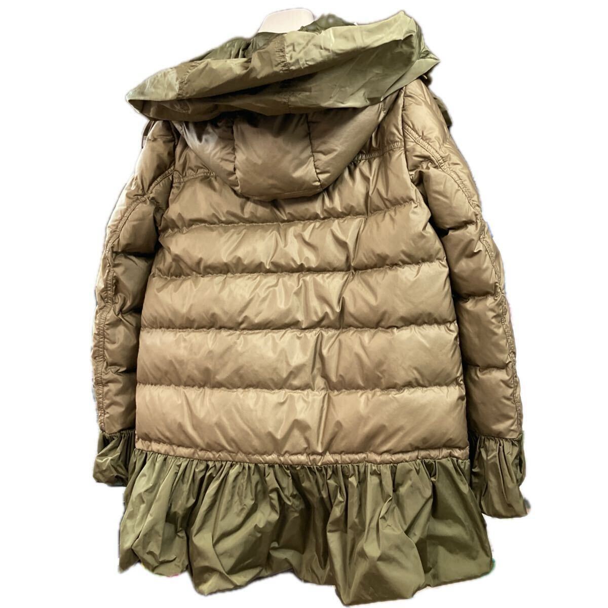 【cdaa6482】極美品 MONCLER モンクレール ダウンジャケット セリ フリルダウン コート カーキ S～M相当 長袖 ジャケット ダウンコート_画像2
