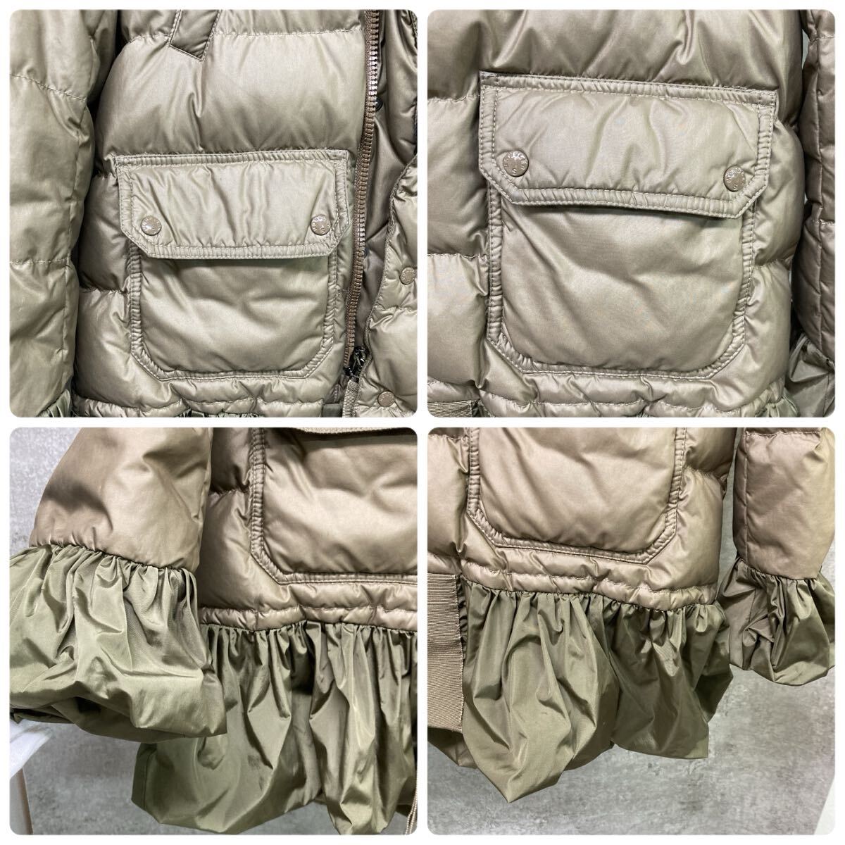 【cdaa6482】極美品 MONCLER モンクレール ダウンジャケット セリ フリルダウン コート カーキ S～M相当 長袖 ジャケット ダウンコート_画像5