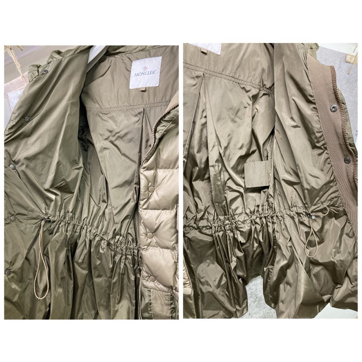 【cdaa6482】極美品 MONCLER モンクレール ダウンジャケット セリ フリルダウン コート カーキ S～M相当 長袖 ジャケット ダウンコート_画像6