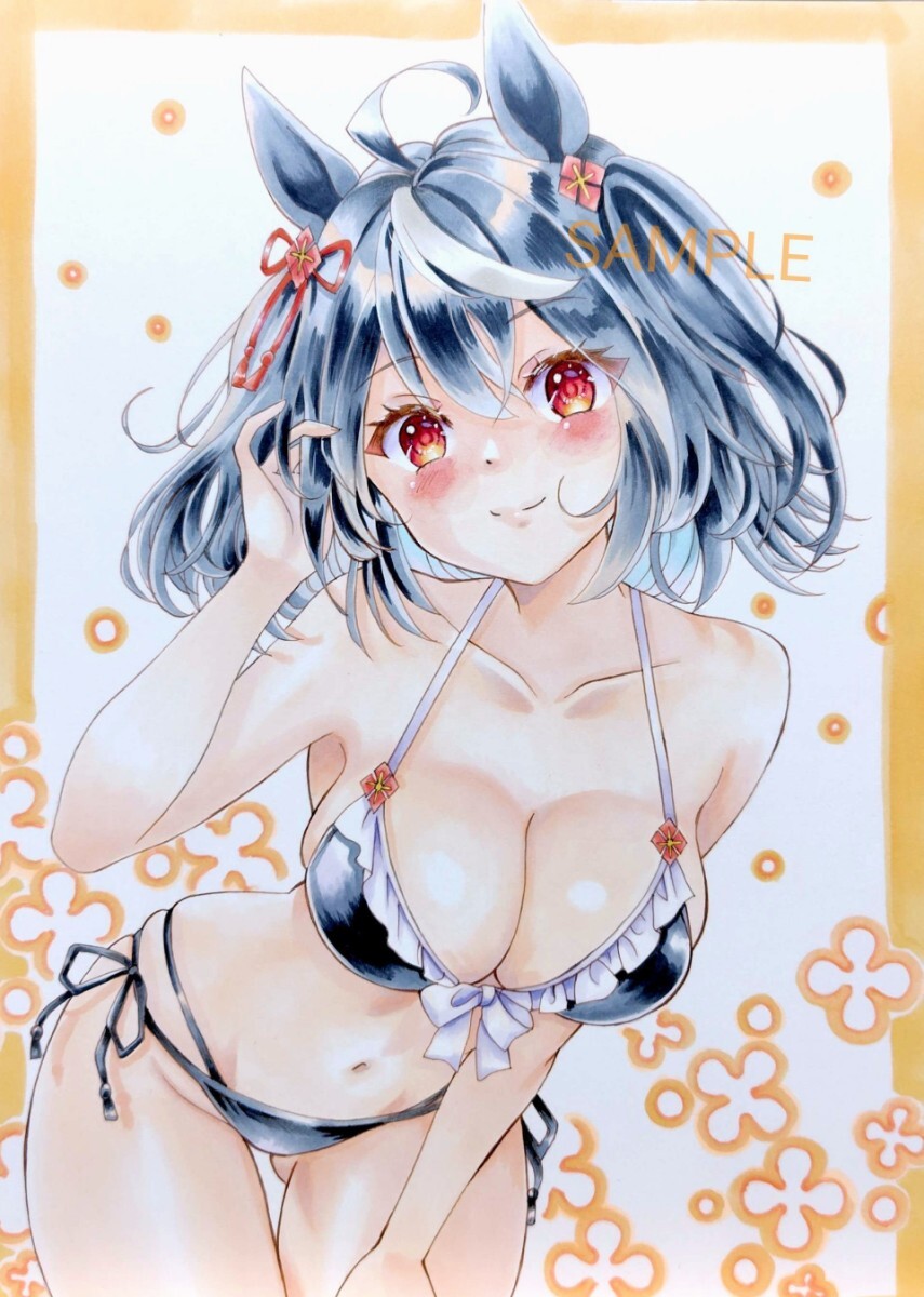  такой же человек ручные иллюстрации лошадь .kita солнечный черный купальный костюм B5