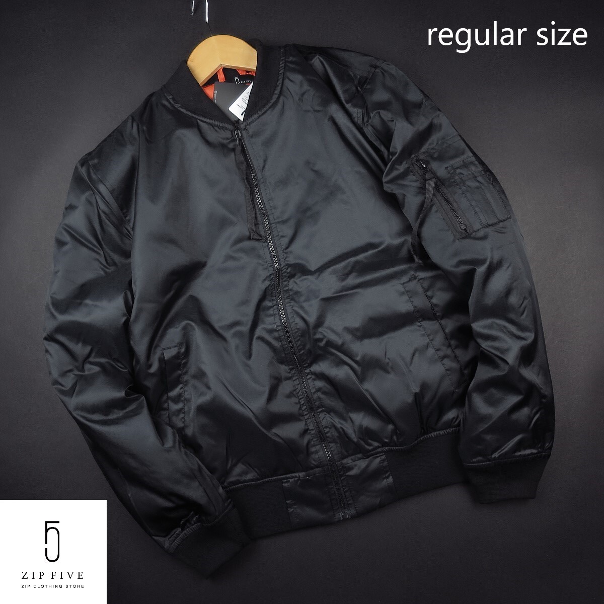 新品 ★ ZIP FIVE ジップファイブ レギュラーサイズ MA-1 ミリタリー フライト ブルゾン ジャケット 003/黒/【L】_画像2