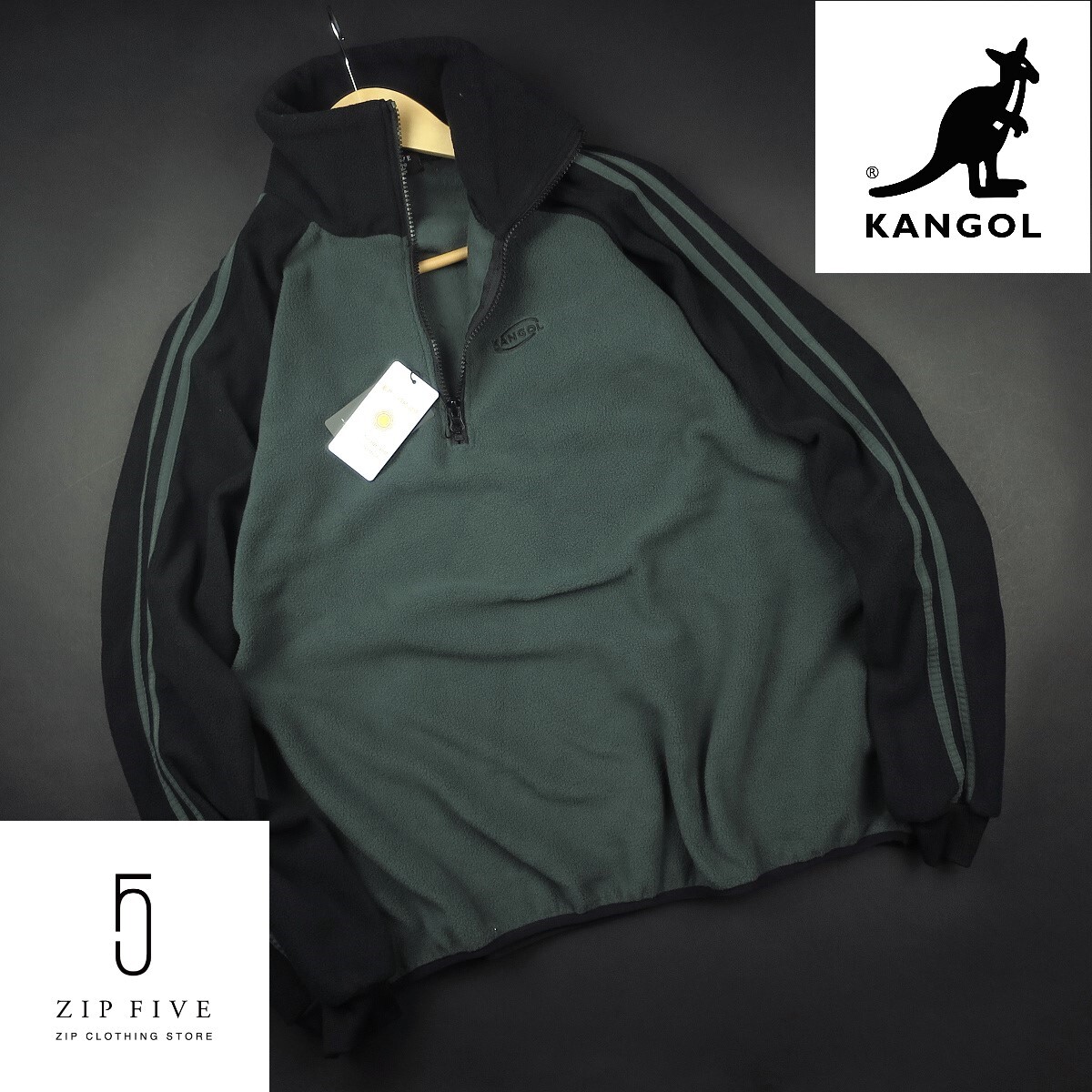 新品 ★ ZIP FIVE ジップファイブ KANGOL 別注 フリース ラグラン ハーフジッププルオーバー 34l /チャコ/【M】_画像1