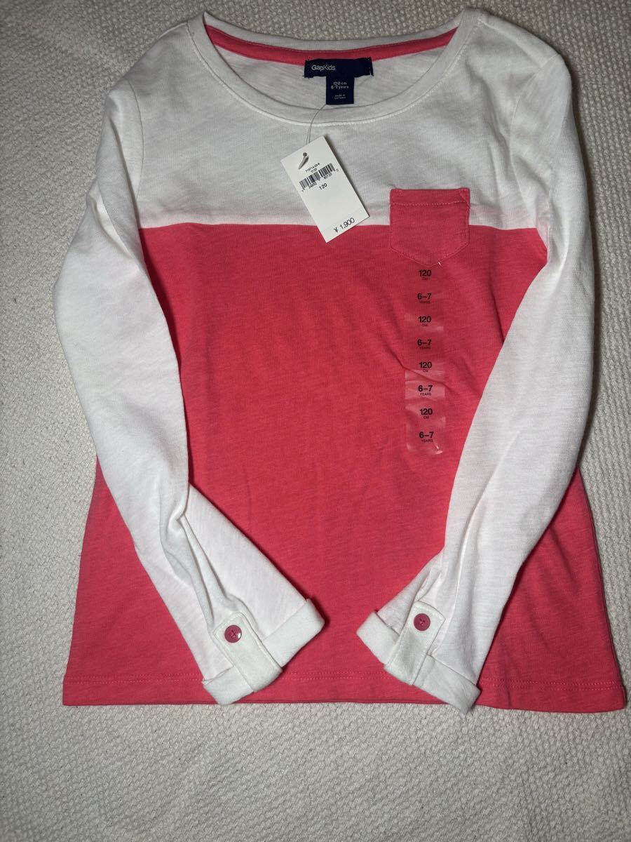 新品タグ付きGAP 白とピンクの長袖カットソー 120cm　ロンT_画像2