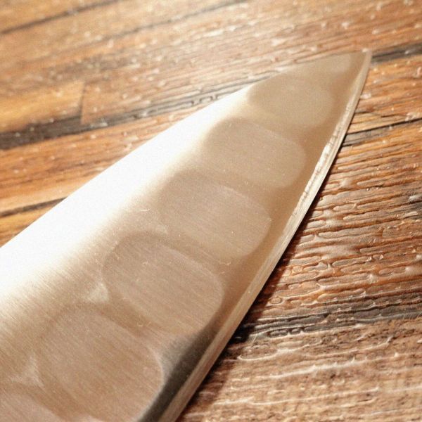  серый stain остроконечный кухонный нож точить settled универсальный сантоку нож углубление одна сторона лезвие . тест Glestain 160mm