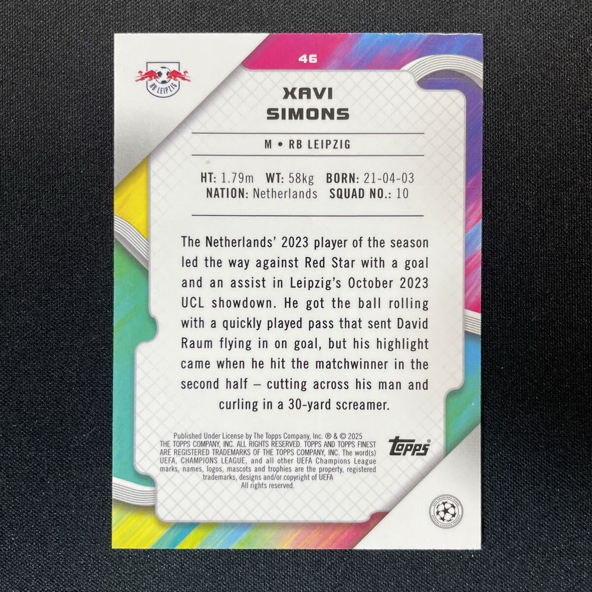 2024-25 Topps Finest UEFA Xavi Simons RB Leipzig /150 シャビ・シモンズ_画像2