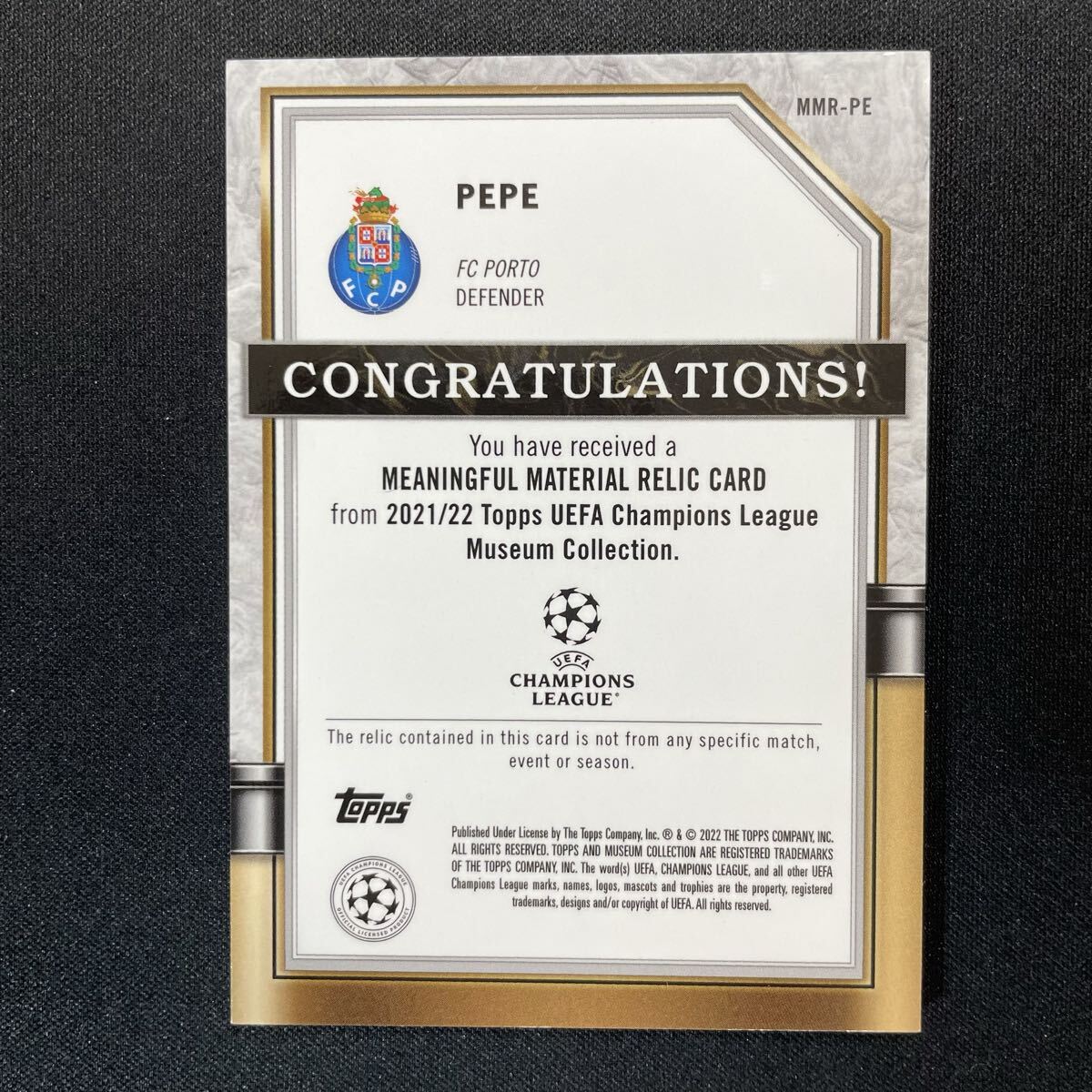 2021-22 Topps Museum UEFA Meaningful Material Relic Pepe Jersey Porto /75 ぺぺ_画像2