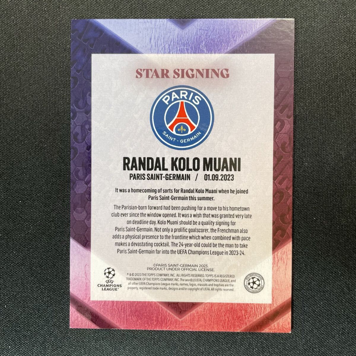 2023-24 Topps Summer Signings UEFA Randal Kolo Muani Auto Paris Saint-Germain /25 直筆サインカード ランダル・コロ・ムアニ_画像2
