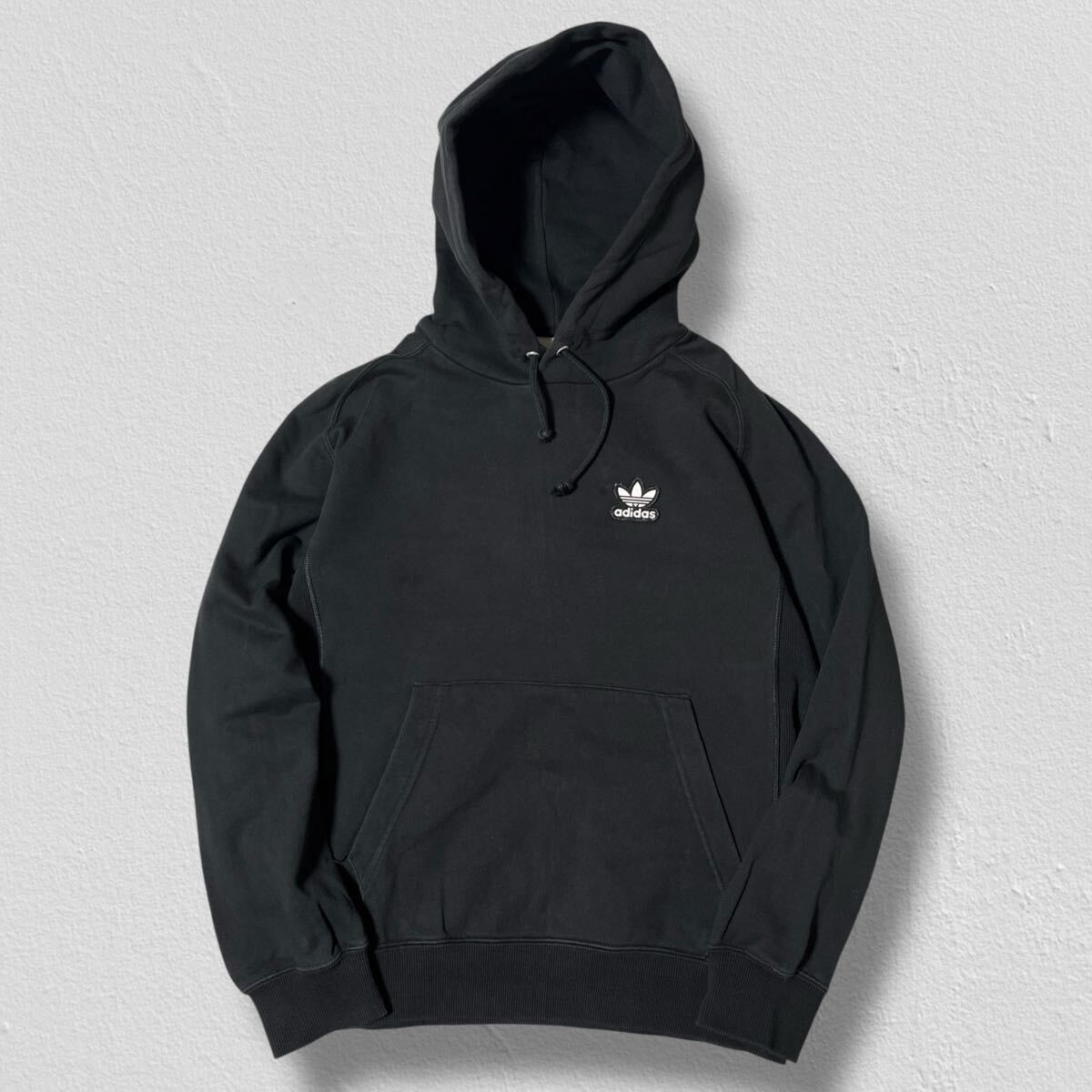 adidas フーディーパーカー ブラック XS(日本サイズS相当)●洗濯プレス済● アディダス 黒 スウェット プルオーバー 古着/798_画像1