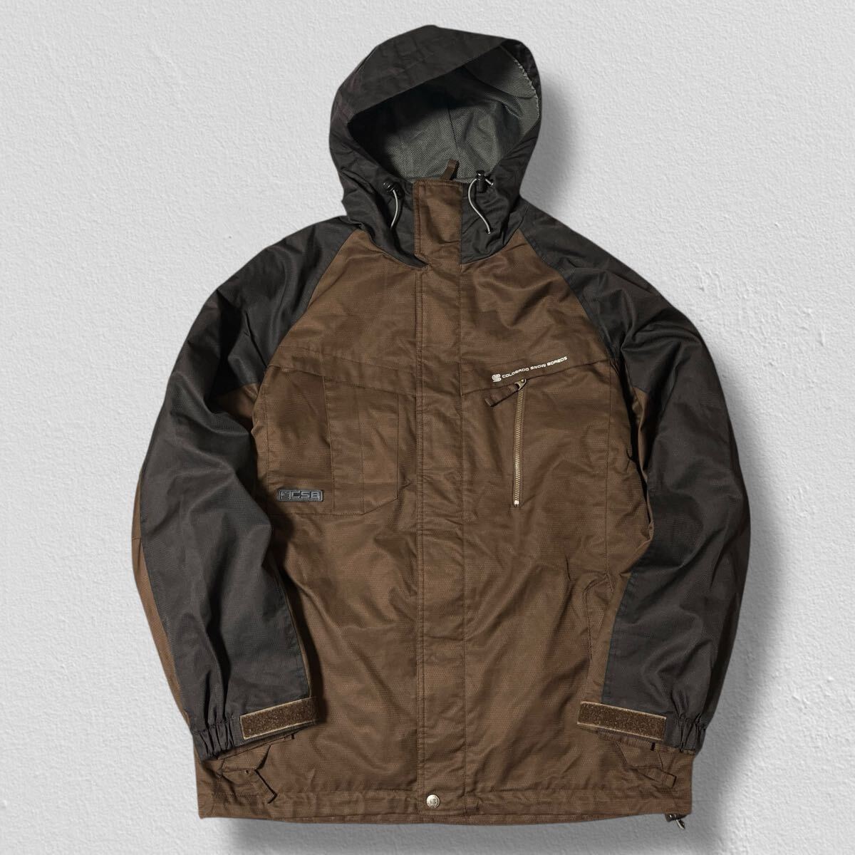 CSB スノーウェアジャケット ブラック×ブラウン系 M ●洗濯プレス済● 中綿入り 防風 スキー スノボ ウィンタースポーツ 冬 古着/825_画像1