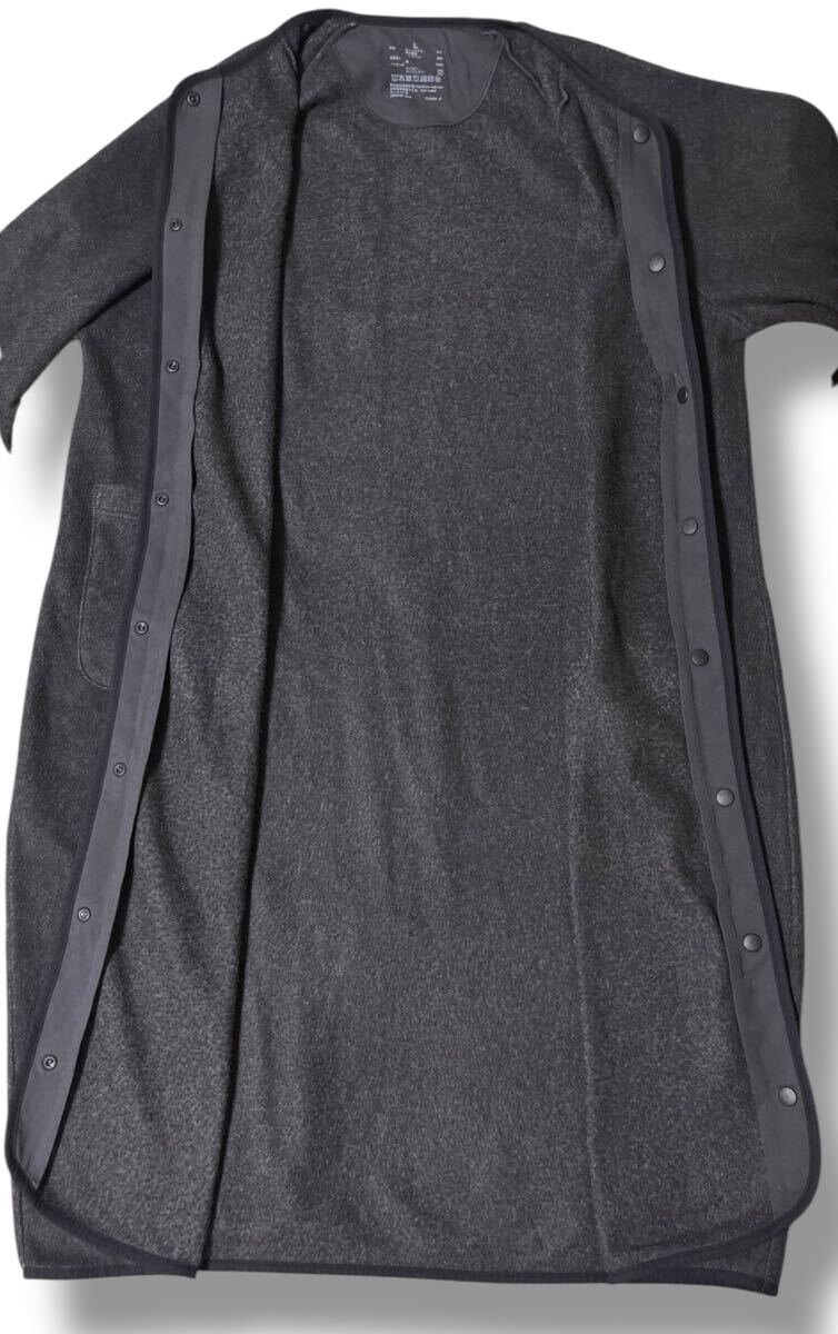 無印良品 ノーカラーフリースコート L チャコールグレー ●洗濯プレス済● MUJI 再生ポリエステル混 ロング丈 スナップボタン 古着/818_画像6