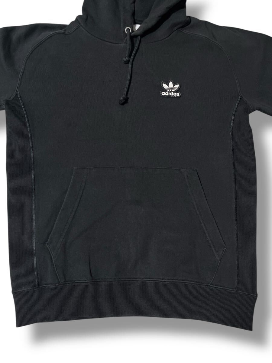 adidas フーディーパーカー ブラック XS(日本サイズS相当)●洗濯プレス済● アディダス 黒 スウェット プルオーバー 古着/798_画像2