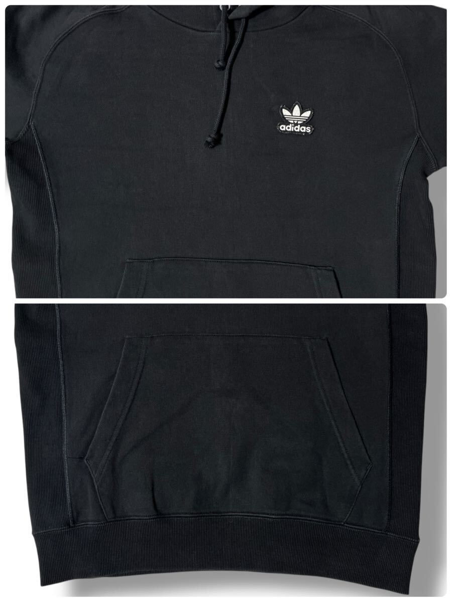 adidas フーディーパーカー ブラック XS(日本サイズS相当)●洗濯プレス済● アディダス 黒 スウェット プルオーバー 古着/798_画像4