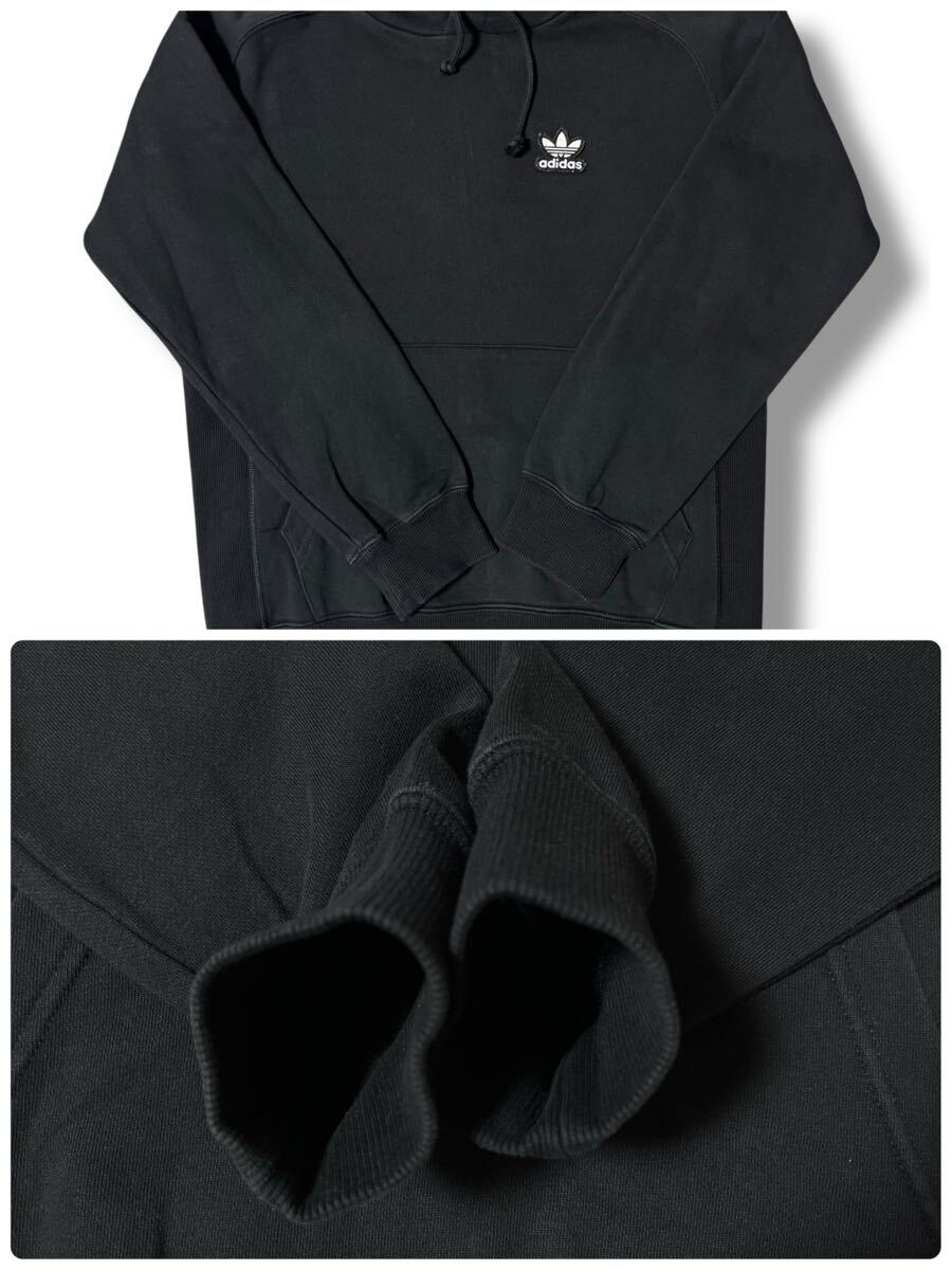 adidas フーディーパーカー ブラック XS(日本サイズS相当)●洗濯プレス済● アディダス 黒 スウェット プルオーバー 古着/798_画像5