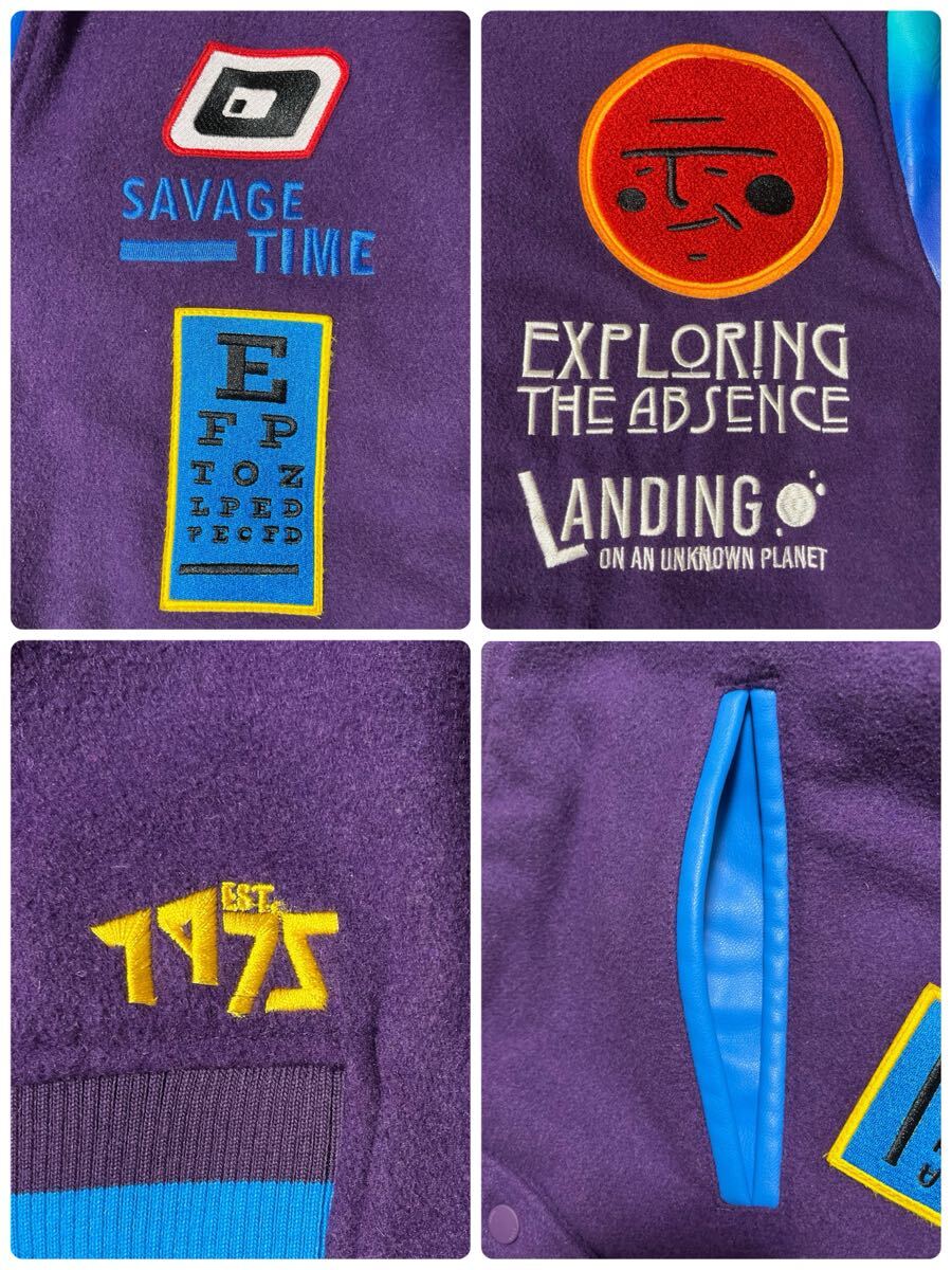 ZARA 刺繍ワッペンスタジャン グレープ×ブルー系 M ●洗濯プレス済● ザラ 宇宙 惑星 グラデーション袖 バーシティジャケット 古着/808_画像5