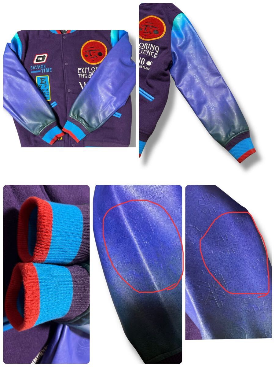 ZARA 刺繍ワッペンスタジャン グレープ×ブルー系 M ●洗濯プレス済● ザラ 宇宙 惑星 グラデーション袖 バーシティジャケット 古着/808_画像6