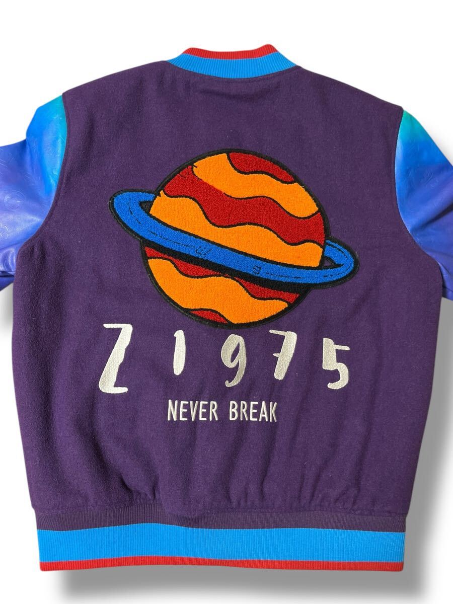 ZARA 刺繍ワッペンスタジャン グレープ×ブルー系 M ●洗濯プレス済● ザラ 宇宙 惑星 グラデーション袖 バーシティジャケット 古着/808_画像8