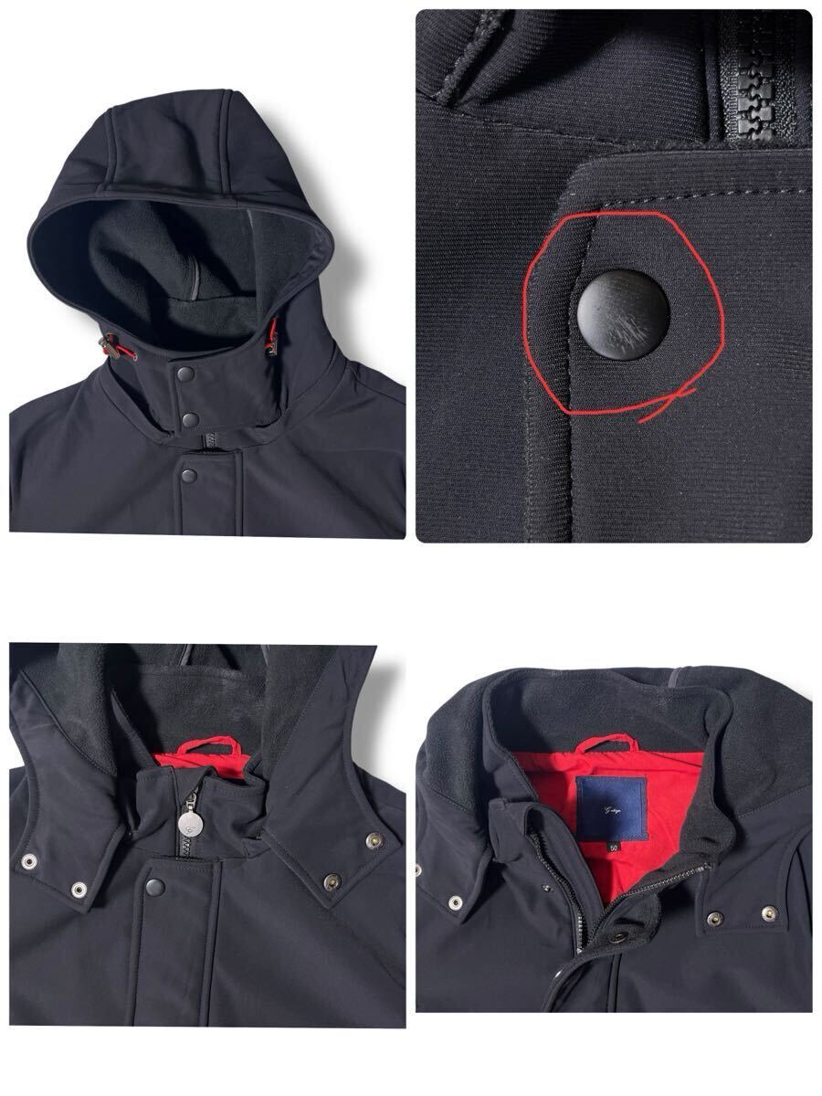 G-stage フーディーロングコート ブラック50 ●洗濯プレス済● ジーステージ 黒 フード着脱可 ソフトシェル素材 裏フリース 防寒 古着/813_画像3