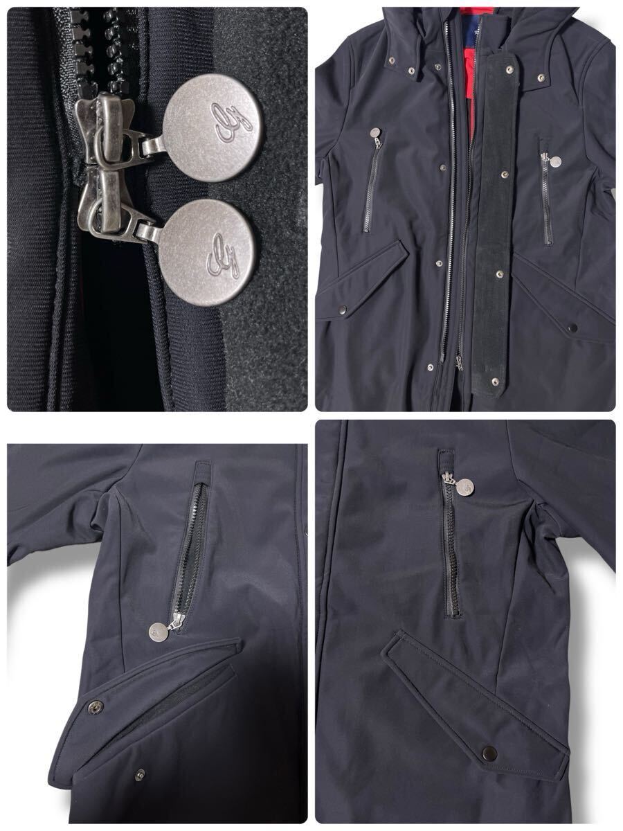 G-stage フーディーロングコート ブラック50 ●洗濯プレス済● ジーステージ 黒 フード着脱可 ソフトシェル素材 裏フリース 防寒 古着/813_画像5