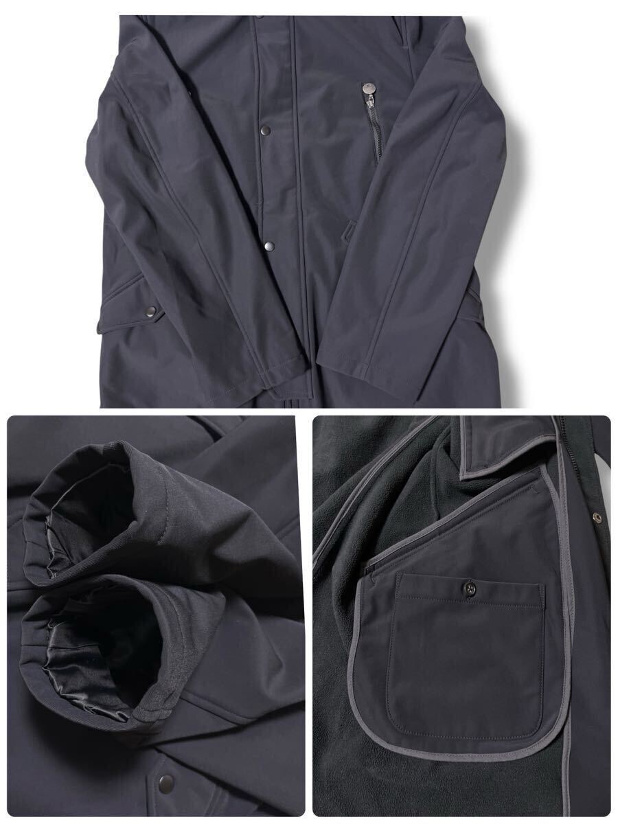 G-stage フーディーロングコート ブラック50 ●洗濯プレス済● ジーステージ 黒 フード着脱可 ソフトシェル素材 裏フリース 防寒 古着/813_画像6