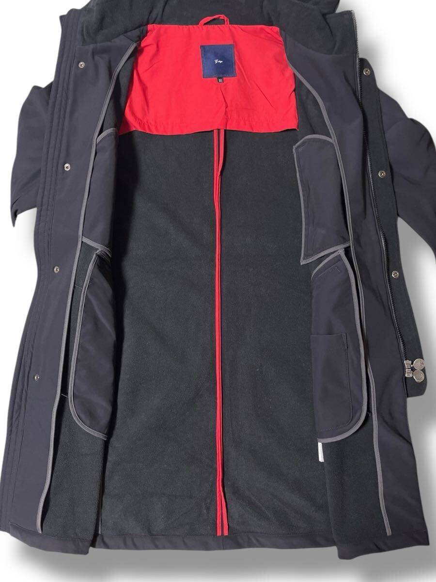 G-stage フーディーロングコート ブラック50 ●洗濯プレス済● ジーステージ 黒 フード着脱可 ソフトシェル素材 裏フリース 防寒 古着/813_画像7