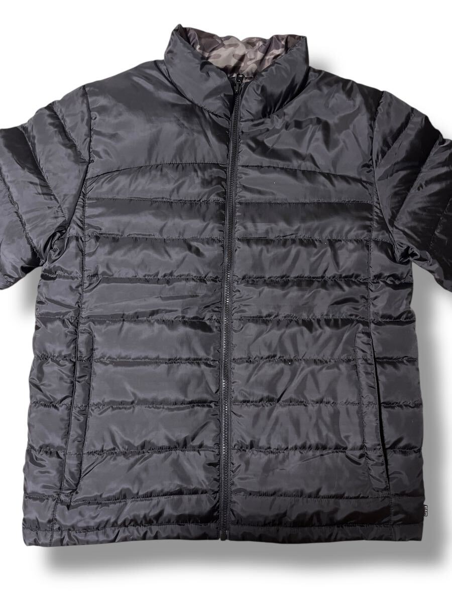 EDWIN リバーシブルダウンジャケット 立ち襟 カモフラ×ブラック L ●洗濯プレス済● エドウィン 中綿 50/50 軽量 アウター 黒 古着/816_画像2