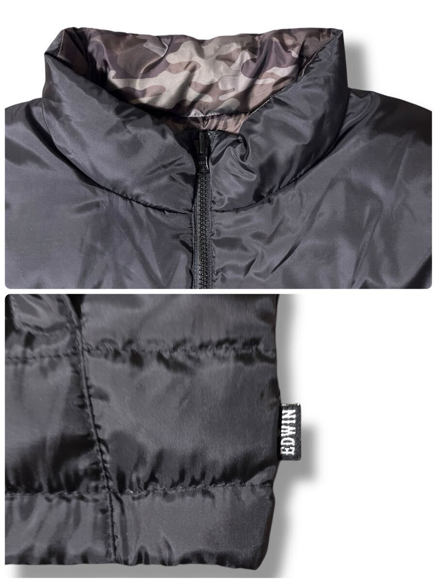 EDWIN リバーシブルダウンジャケット 立ち襟 カモフラ×ブラック L ●洗濯プレス済● エドウィン 中綿 50/50 軽量 アウター 黒 古着/816_画像6