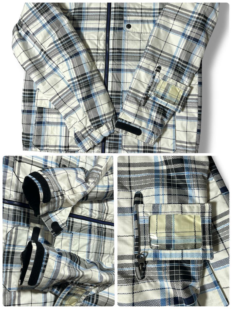 kissmark スノーウェア ホワイト×ブルー系チェック柄 L ●洗濯プレス済● キスマーク中わた フードディージャケット 防寒 古着/822_画像5