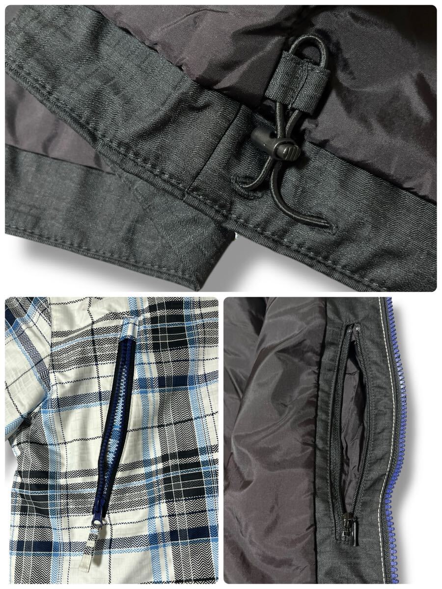 kissmark スノーウェア ホワイト×ブルー系チェック柄 L ●洗濯プレス済● キスマーク中わた フードディージャケット 防寒 古着/822_画像6