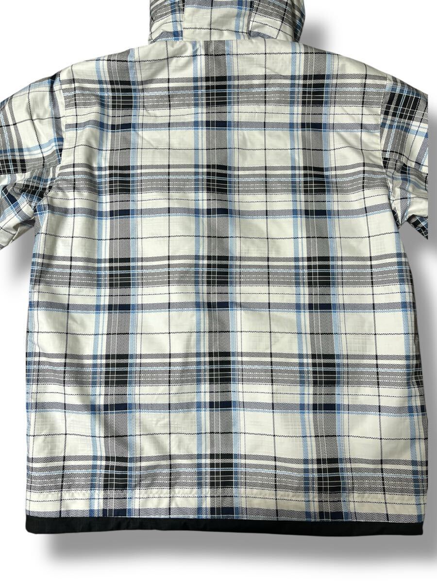 kissmark スノーウェア ホワイト×ブルー系チェック柄 L ●洗濯プレス済● キスマーク中わた フードディージャケット 防寒 古着/822_画像8