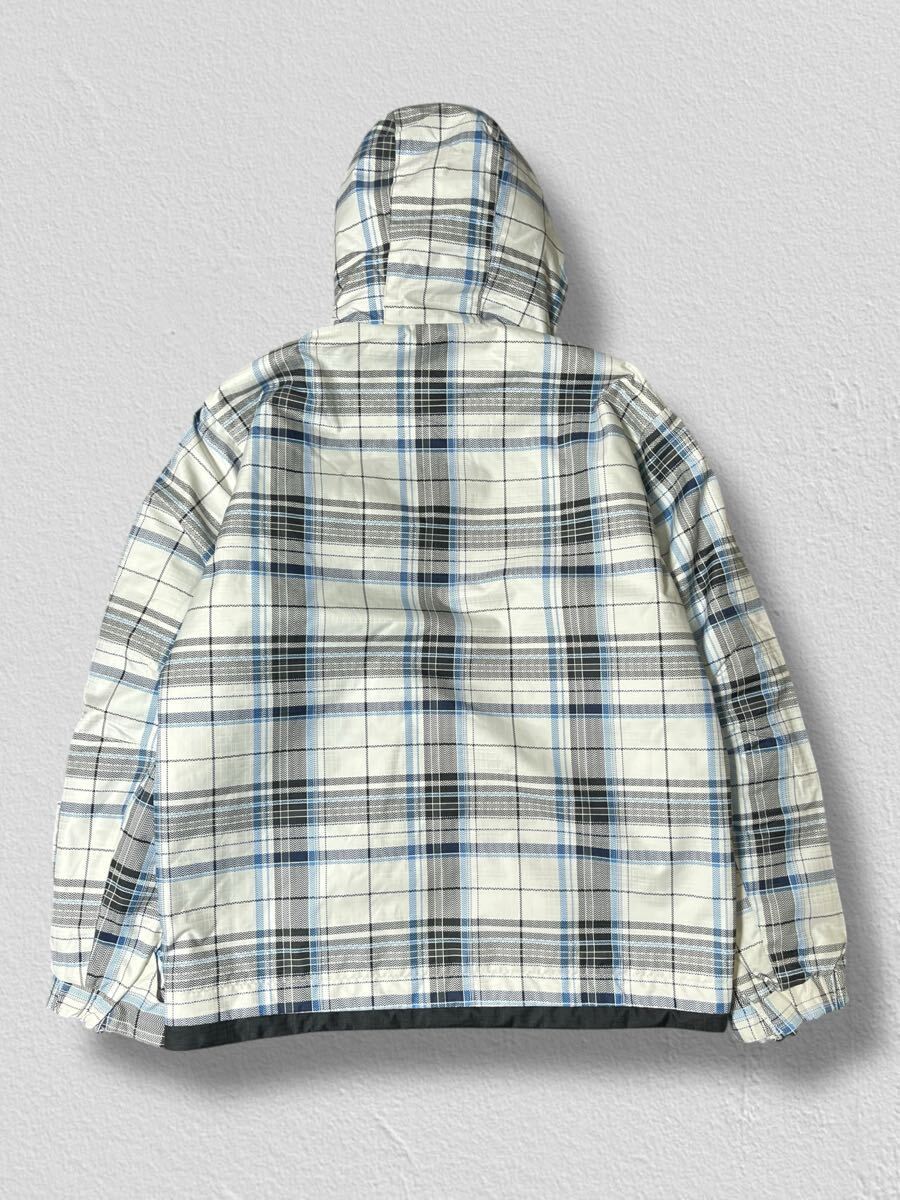 kissmark スノーウェア ホワイト×ブルー系チェック柄 L ●洗濯プレス済● キスマーク中わた フードディージャケット 防寒 古着/822_画像9