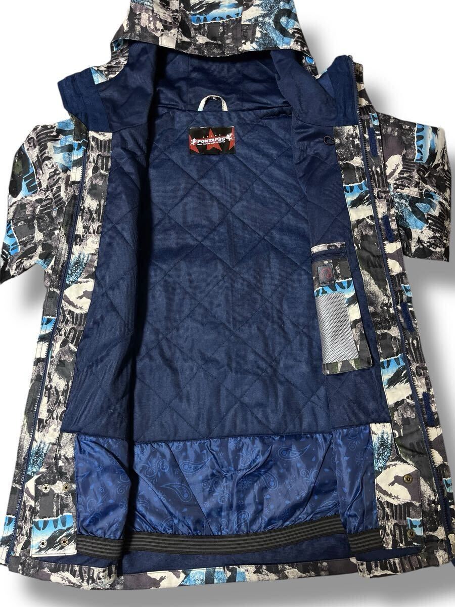 PONTAPES スノージャケットウェア ブルー×グラフィック柄 L ●洗濯プレス済● ポンタペス 中綿 アウター ウィンタースポーツ 古着/824_画像7