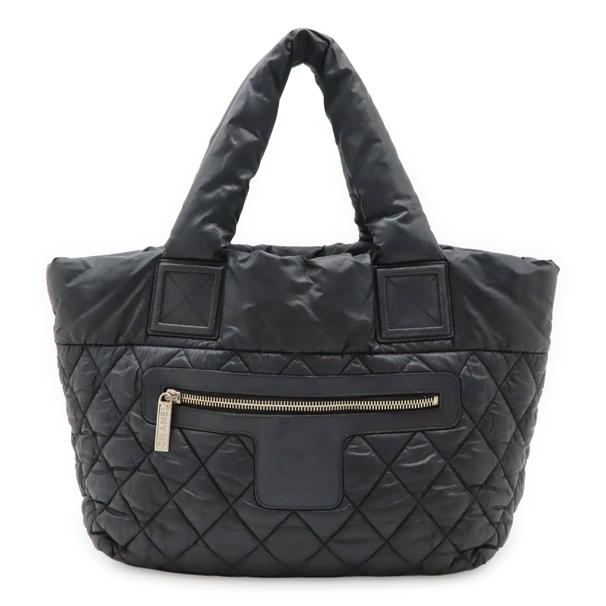 CHANEL シャネル コココクーン スモールトート トートバッグ ハンドバッグ キルティング ナイロン レザー ブラック 黒 シルバー金具 A48610_画像1