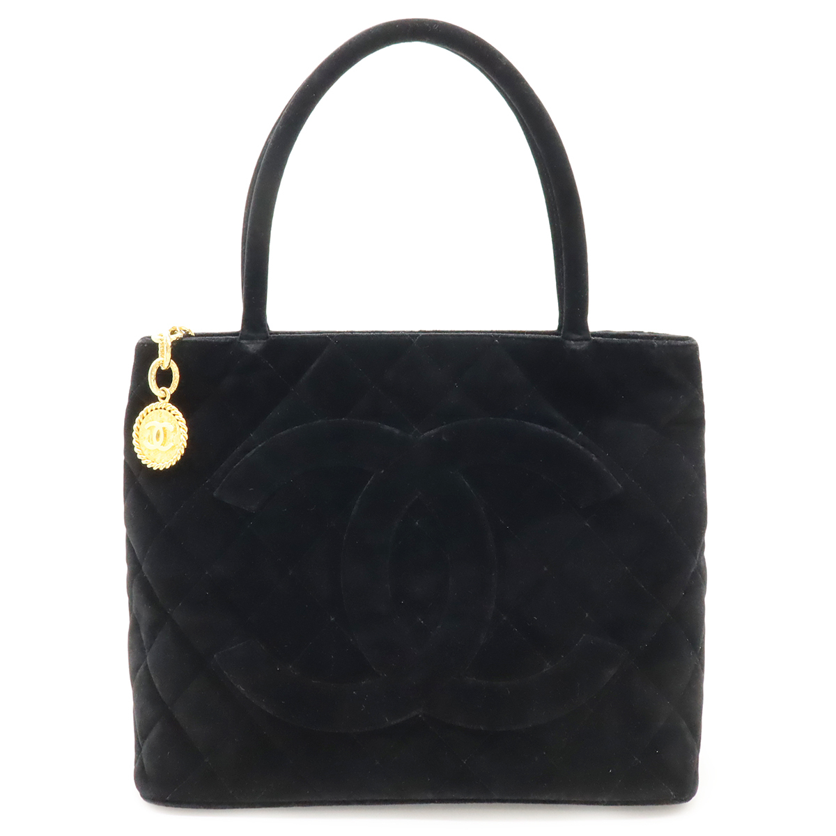 CHANEL シャネル マトラッセ ココマーク 復刻トート トートバッグ ショルダーバッグ ベロア ブラック 黒 ゴールド金具 A01804_画像1