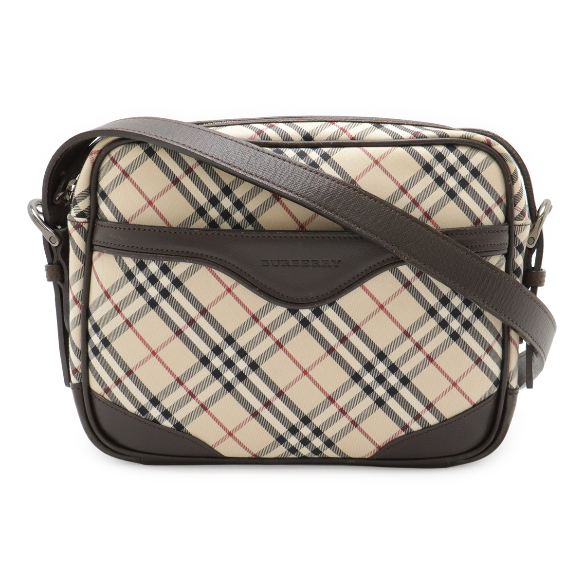 BURBERRY バーバリー ノバチェック チェック柄 ショルダーバッグ ポシェット 斜め掛け キャンバス レザー ベージュ ダークブラウン_画像1