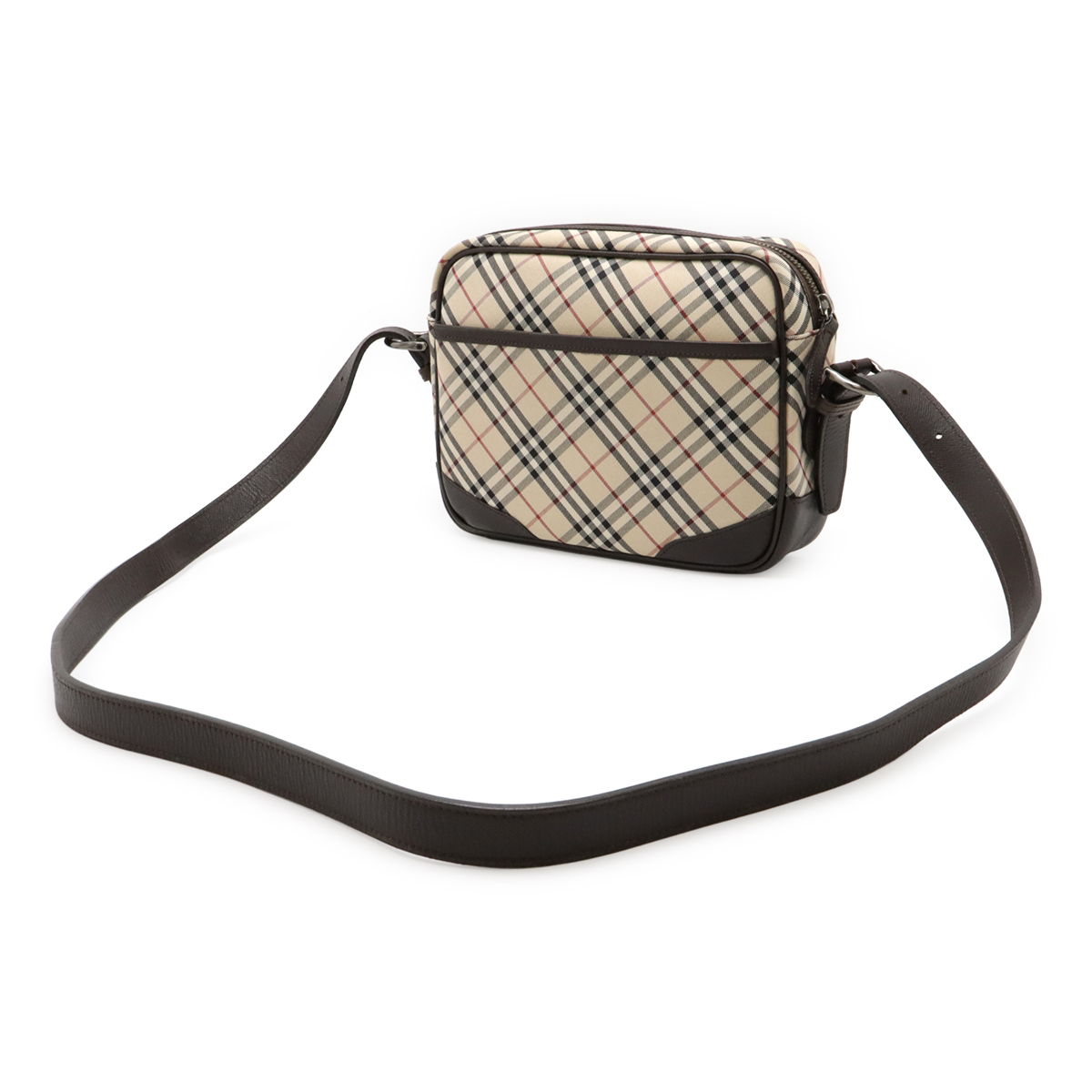 BURBERRY バーバリー ノバチェック チェック柄 ショルダーバッグ ポシェット 斜め掛け キャンバス レザー ベージュ ダークブラウン_画像2