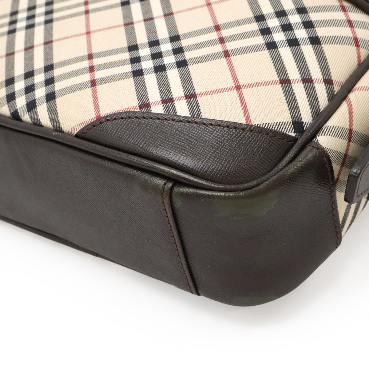 BURBERRY バーバリー ノバチェック チェック柄 ショルダーバッグ ポシェット 斜め掛け キャンバス レザー ベージュ ダークブラウン_画像3