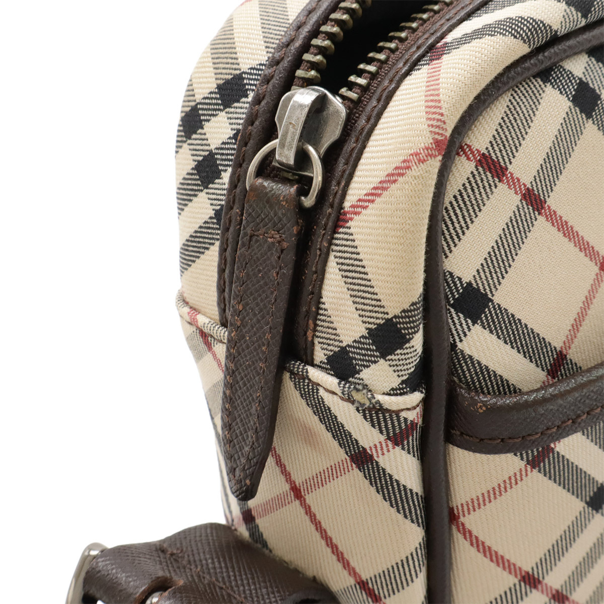 BURBERRY バーバリー ノバチェック チェック柄 ショルダーバッグ ポシェット 斜め掛け キャンバス レザー ベージュ ダークブラウン_画像4