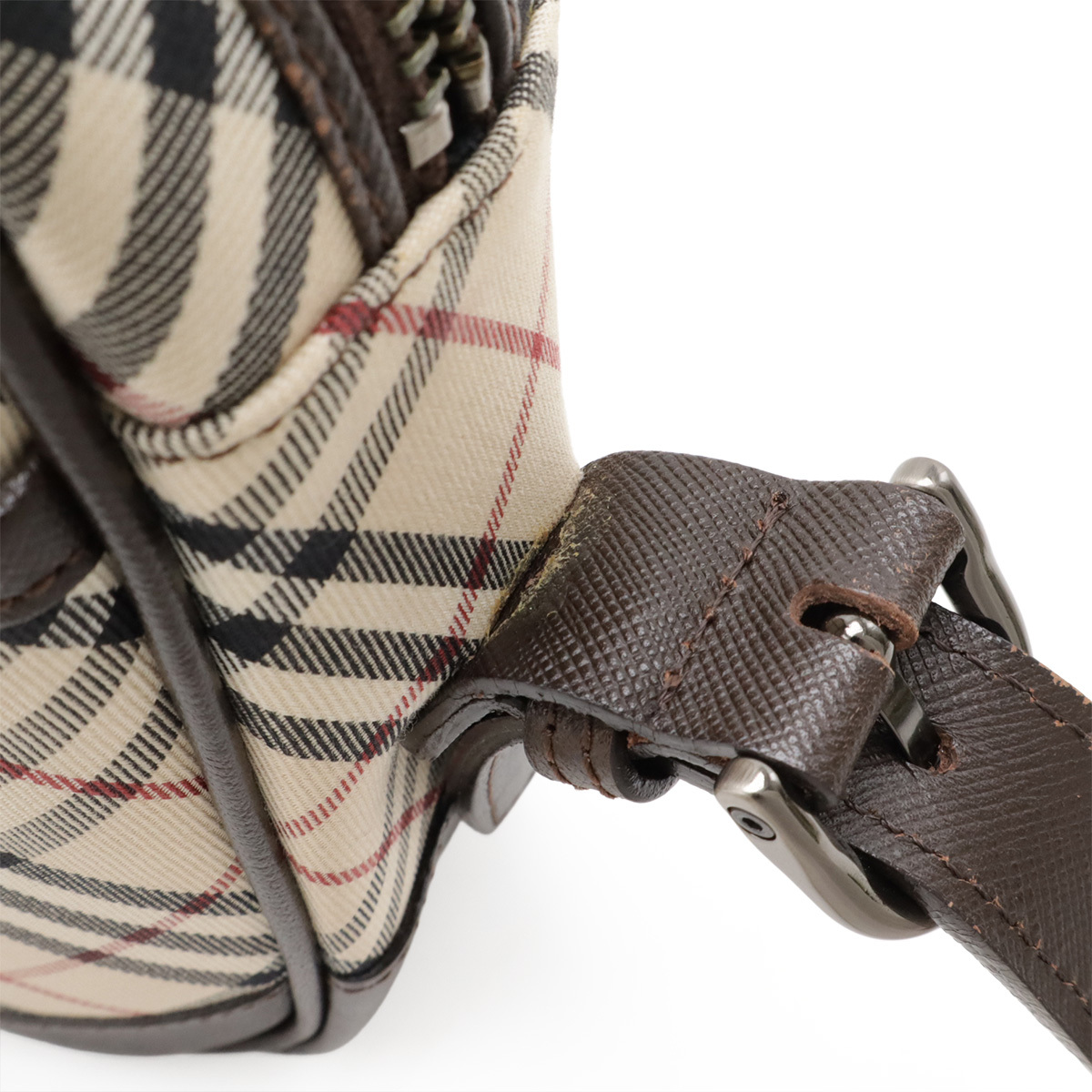 BURBERRY バーバリー ノバチェック チェック柄 ショルダーバッグ ポシェット 斜め掛け キャンバス レザー ベージュ ダークブラウン_画像6