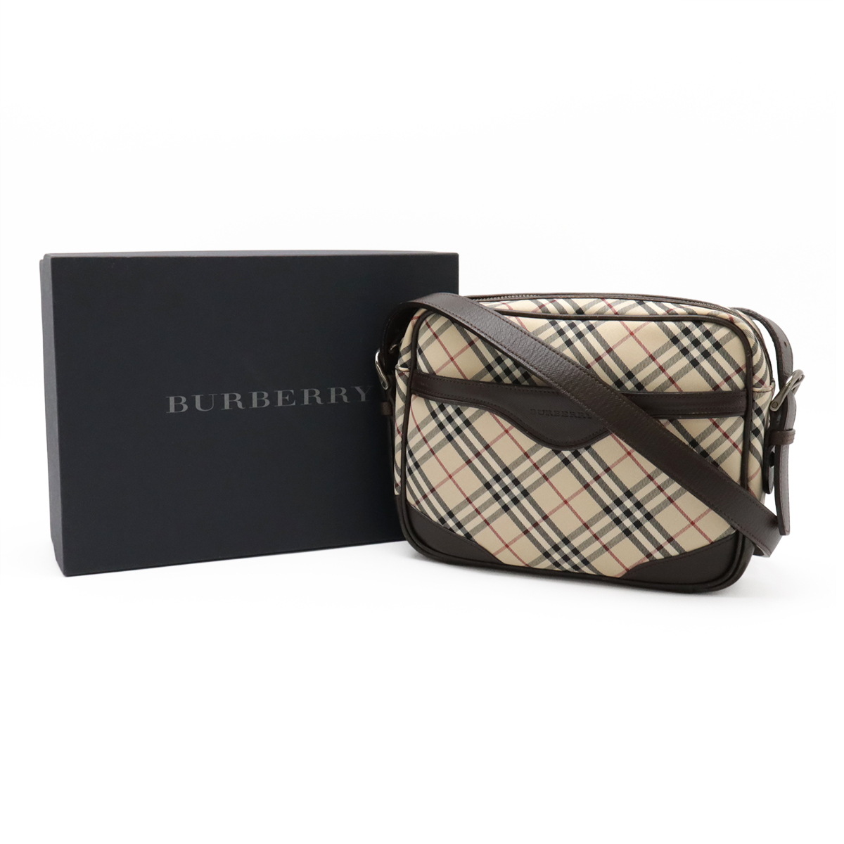 BURBERRY バーバリー ノバチェック チェック柄 ショルダーバッグ ポシェット 斜め掛け キャンバス レザー ベージュ ダークブラウン_画像9