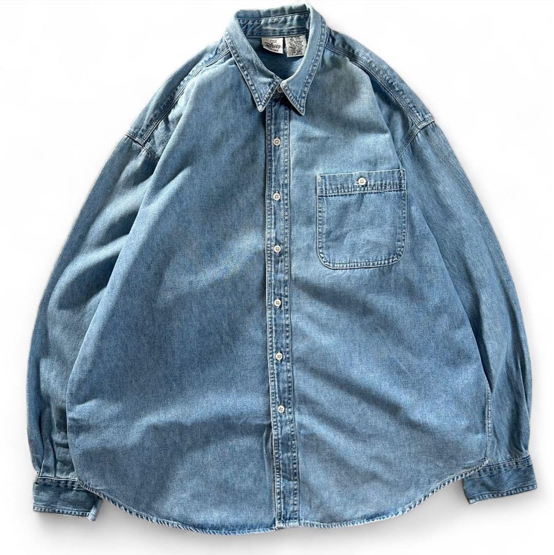 90s ディズニー Disney 刺繍デニムシャツ プーさんと仲間たち 長袖 シャツ vintage Winnie The Pooh メンズ XL 古着 / 2789_画像2