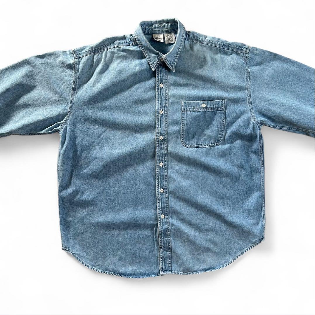 90s ディズニー Disney 刺繍デニムシャツ プーさんと仲間たち 長袖 シャツ vintage Winnie The Pooh メンズ XL 古着 / 2789_画像3