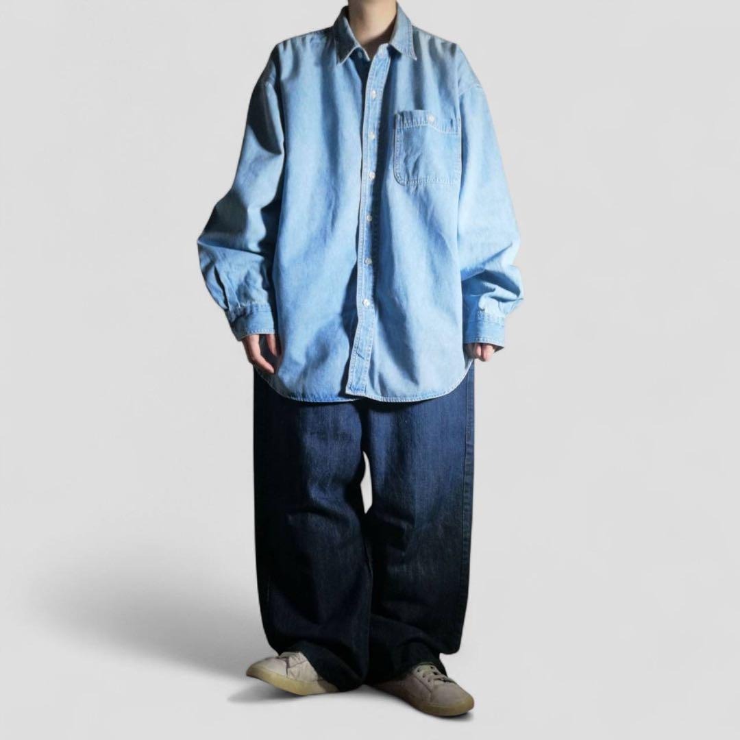 90s ディズニー Disney 刺繍デニムシャツ プーさんと仲間たち 長袖 シャツ vintage Winnie The Pooh メンズ XL 古着 / 2789_画像9