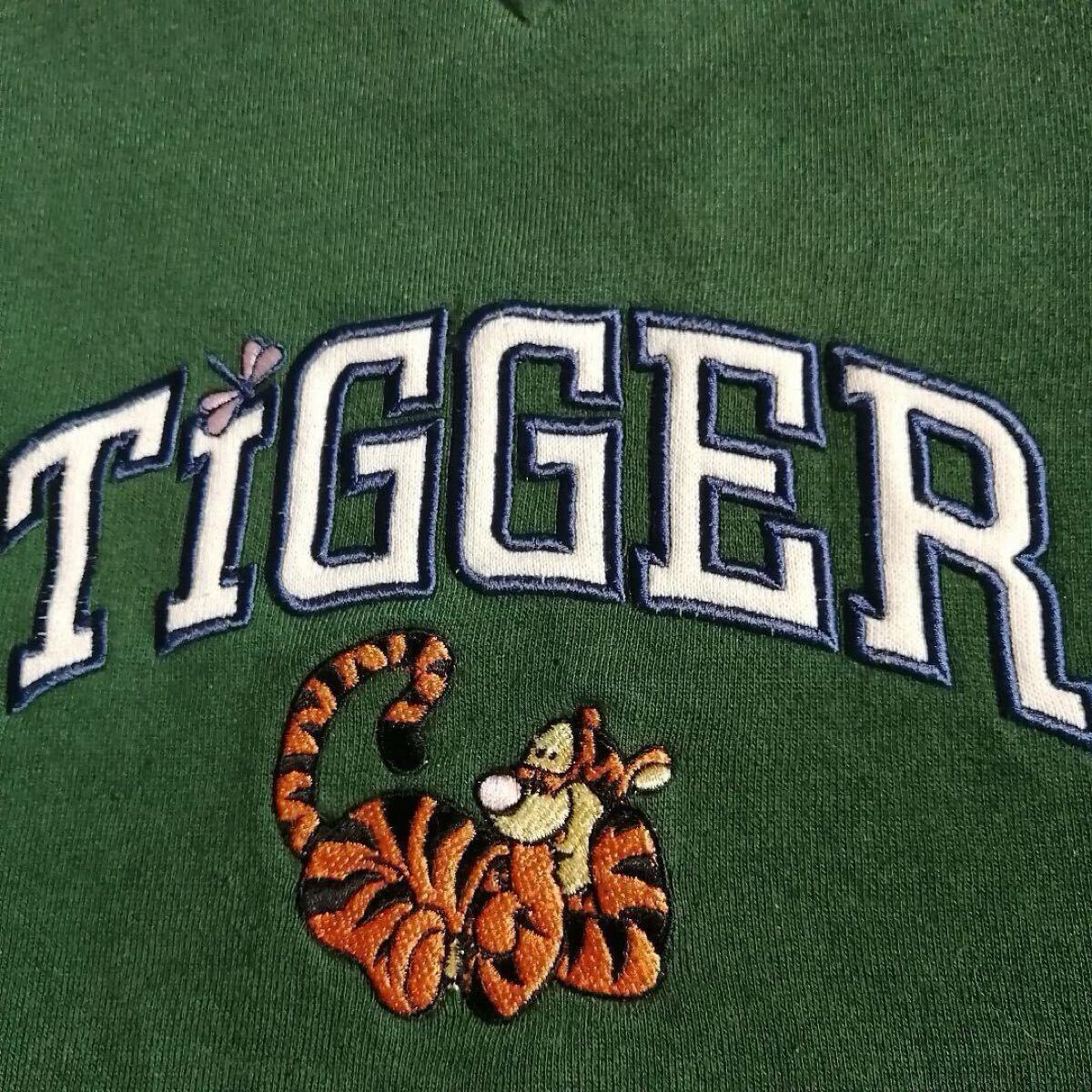 POOH Disney ディズニー 刺繍 スウェット トレーナー くまのプーさん ティガー TIGGER グリーン M 古着 ヴィンテージ ユニセックス / 2526_画像7