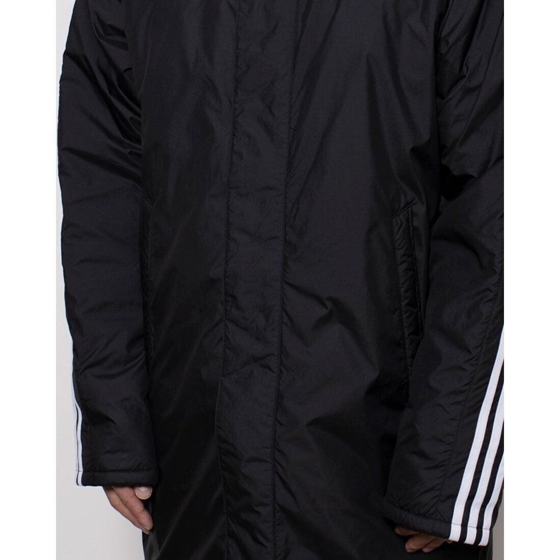 Lサイズ 新品 adidas (アディダス)マストハブ スリーストライプス ルーズフィット ライニングロングコート ブラック/ホワイト ベンチコート_画像5