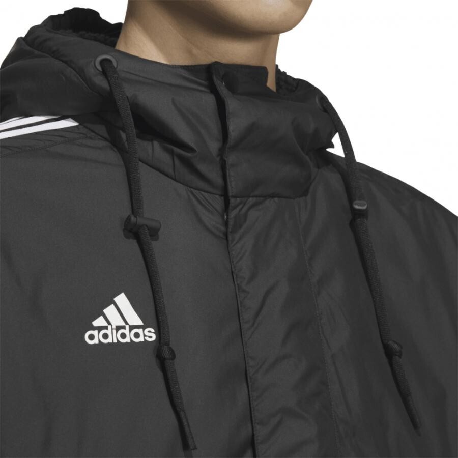 Lサイズ 新品 adidas (アディダス)マストハブ スリーストライプス ルーズフィット ライニングロングコート ブラック/ホワイト ベンチコート_画像3
