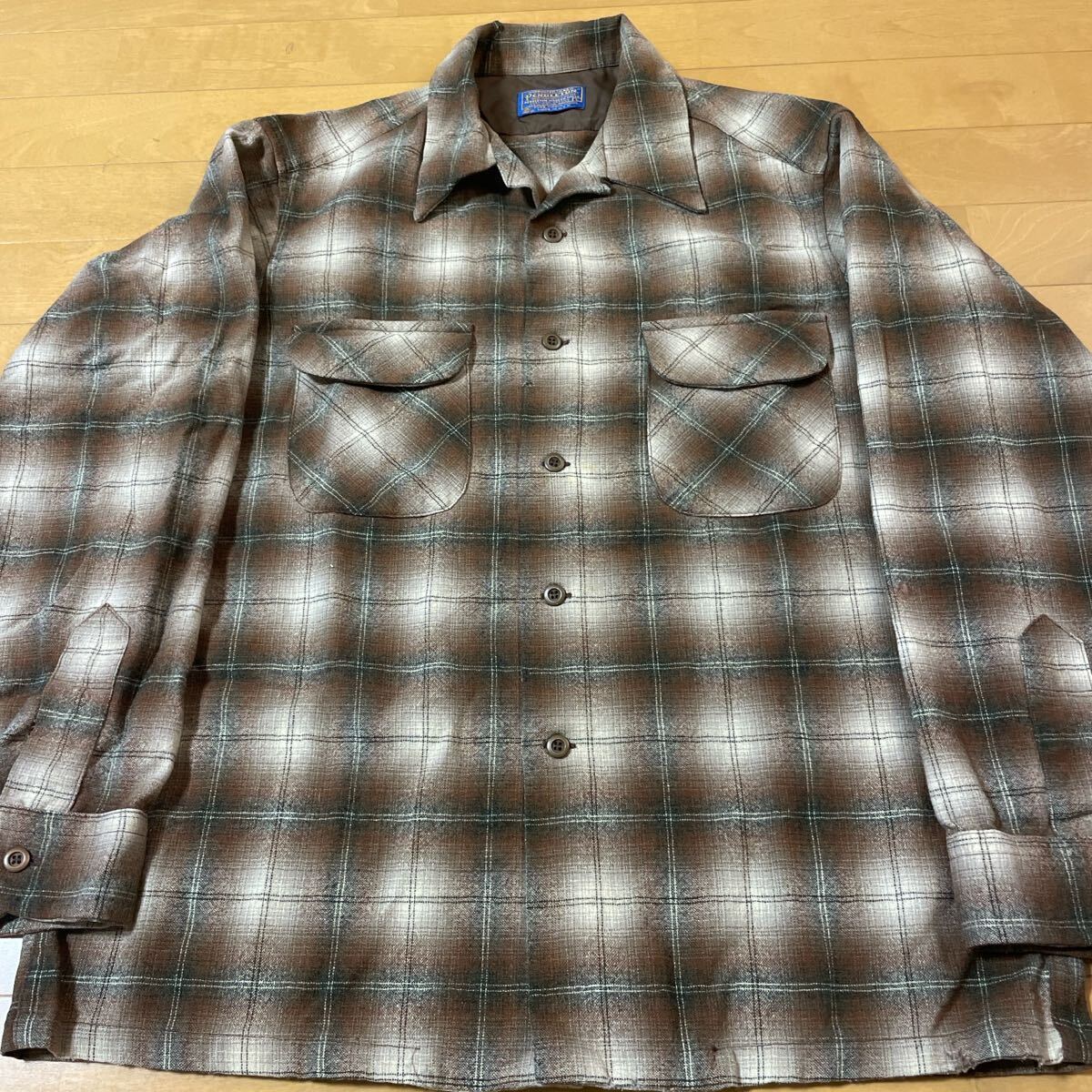 L ブラウン ベージュ グレー pendleton ウール ボードシャツ チェック USA製 ビンテージ オンブレ ペンドルトン _画像1
